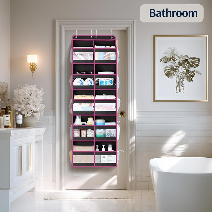 Yecaye 5-Tier Over The Door Organizer Dual-Column, 80lbs Load Over The Door Storage of 10 Compartments, Heavy Duty Door Organizer Hanging for Bedroom Closet Dorm Bathroom Pantry, Black and Pink 1 Pack
