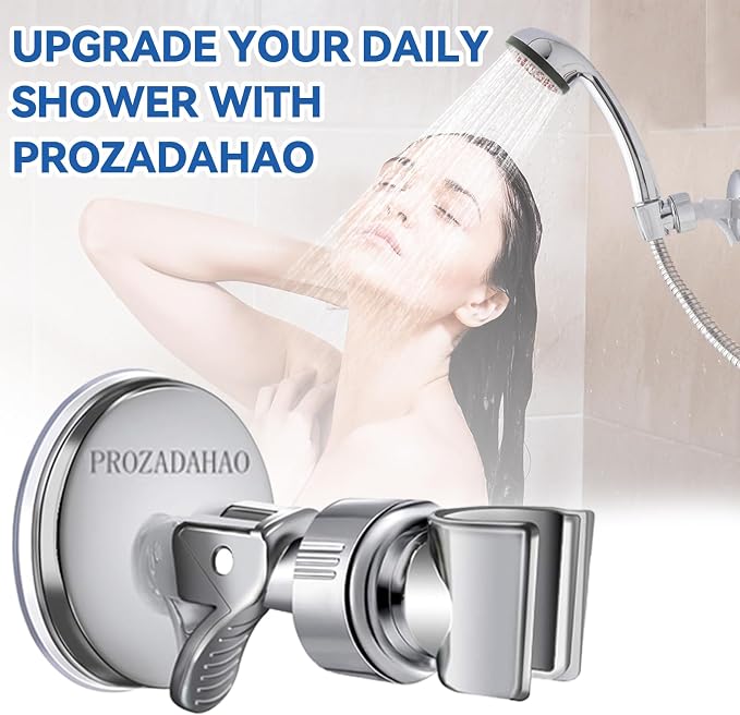 Adjustable Shower Head Holder, Bathroom Suction Cup Bracket for Handheld Shower, Removable Wall Mount (Silver-2)