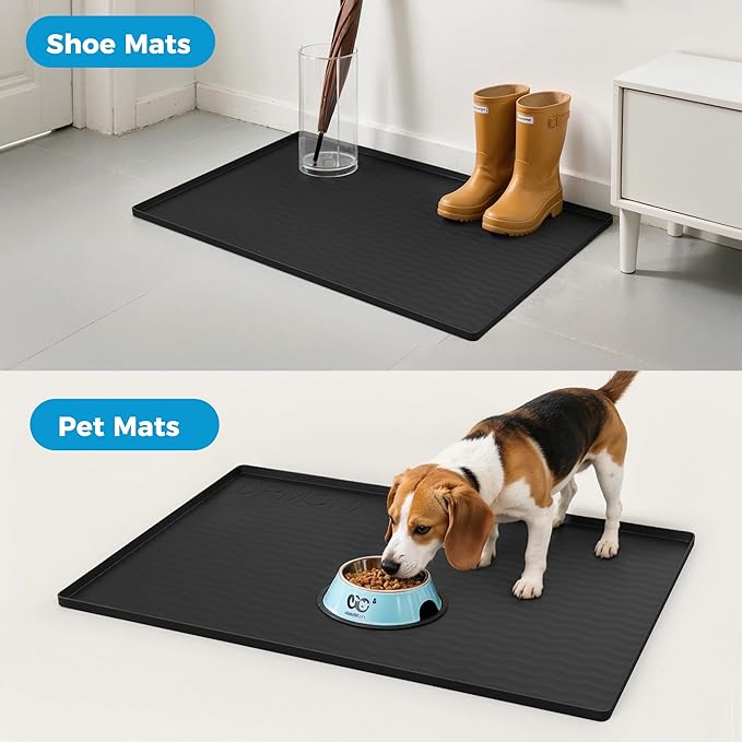 URMONA 22'' x 14'' Waterproof Silicone Under Sink Mat Cabinet and Counter Protector, Shelf Liner for Kitchen and Bathroom, Storage and Organizers, Litter Mat, Pet Cat Puppy Essentials(Black)