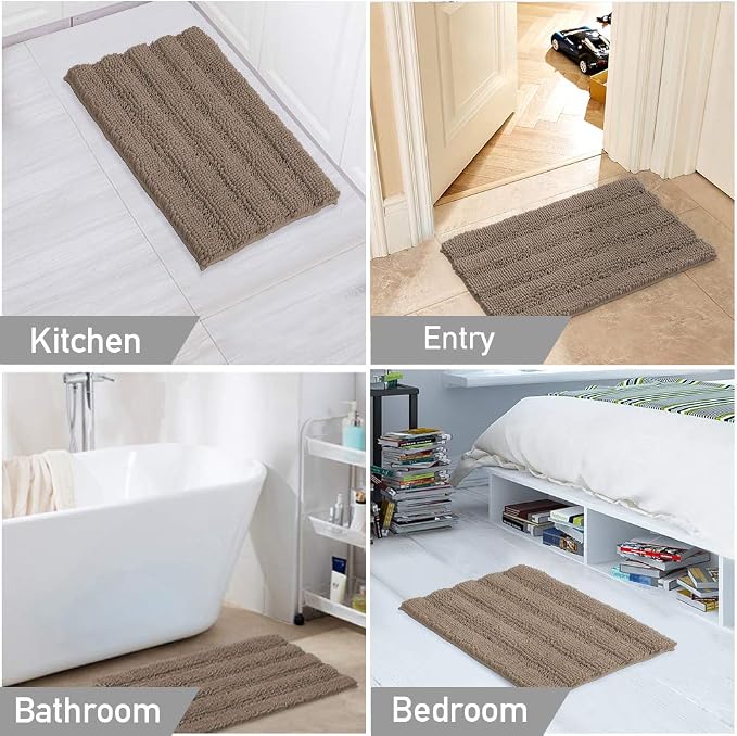 Turquoize Chenille Bathroom Rugs Bath Bath Mats for Bathroom Shaggy Rugs for Bedroom Chenille Bath Rugs 1 Piece Non Slip Super Absorbent Washable Bath Mat, 20"x 32", Taupe Brown