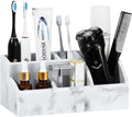 Luxspire Bathroom Counter Organizer, Toothbrush Holder for Bathroom 5 Slot, Large Countertop Organizer Storage Marble Bathroom Accessories for Toothbrush Toothpaste, Gravel White