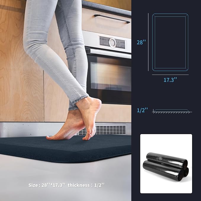 Art3d Anti Fatigue Mat - 1/2 Inch Cushioned Kitchen Mats - Comfort & Non Slip Cushion for Standing Desk, Office or Garage Floor (17.3"x28", Majolica Blue)