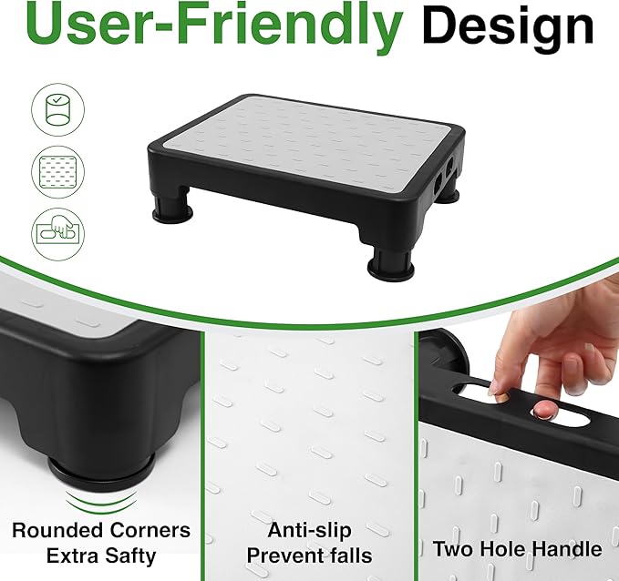 COOL-ANGLE Adjustable Step Stool for High Beds & SUV - Non-Slip Mobility Platform for Seniors, 650lbs Capacity, 3 Heights (3.4"-5.4"), Wide Safety Base for Car & Bath, 16.5"x12.6", Gray