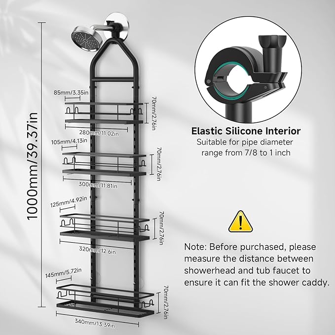 Shower Caddy Hanging Rustproof, 4 Tier Adjustable Hanging Shower Caddy Over Showerhead, No Drilling Handing Shower Racks for Bathroom Shampoo Soap Storage