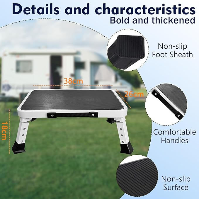 RV Step Stool Foldable Adjustable Step Ladder Sturdy Metal Stable Step Stool with a Non-Slip Platform Supports up to 500 lb with Non-Slip Rubber Feet