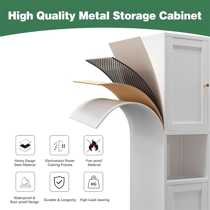 Bevivog Slim Kitchen Pantry Cabinet for Small Space, 67" Tall Narrow Storage Cabinets with Hutch and 3 Adjustable Shelves, Freestanding Tall Slim Bathroom Storage Cabinet