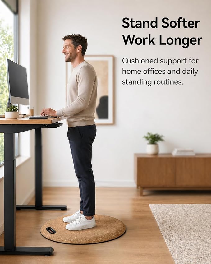 Rocalt Standing Desk Mat, Anti Fatigue Mat for Standing Work, Cushioned Cork Comfort Floor Mat for Office, Home Office, Kitchen Counter, Study Room, Soft Standing Pad with Handle