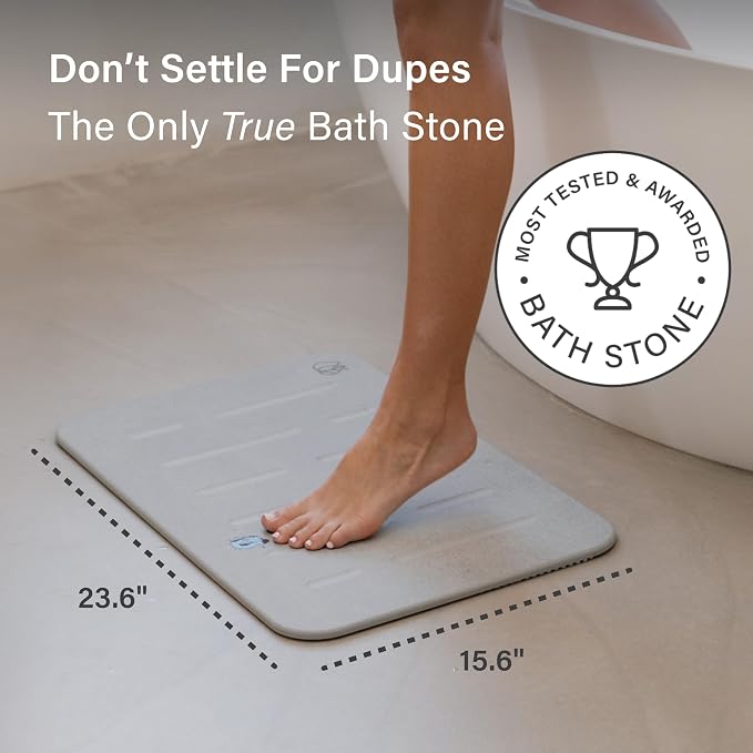 Dorai Home Stone Bath Mat Set - Premium Diatomaceous Earth Bath Floor Mats with Non-Slip Base, Fast-Drying Modern Shower Mat for Bathroom | Rain Ash, 2 Pack - 23.6"x15.4"