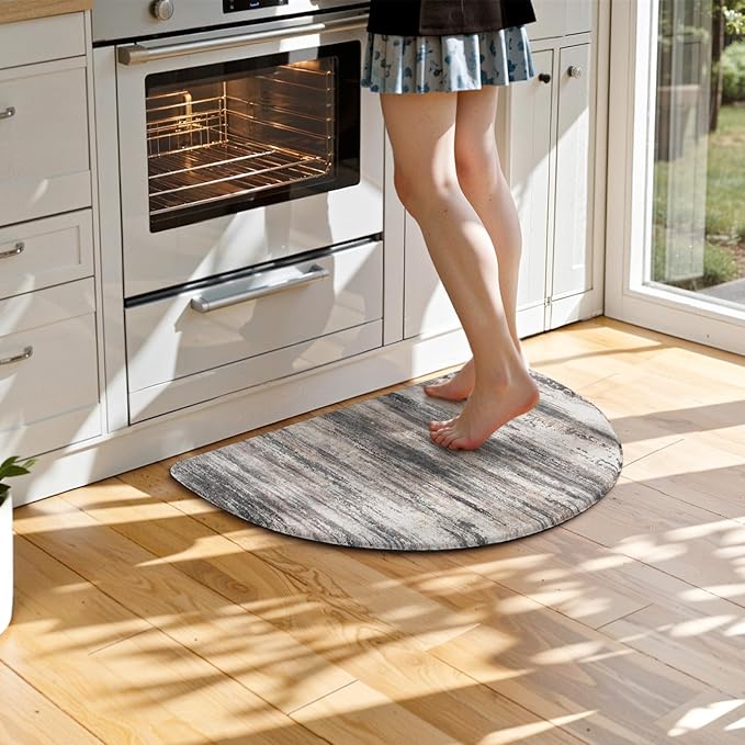 KIMODE Anti Fatigue Kitchen Mats, Black and Grey Half Moon Kitchen Rug, 18"x28" Padded Kitchen Mat for Floor, Comfort Foam Standing Desk Mat, Cushioned Kitchen Mats for Floor for Laundry Office Sink