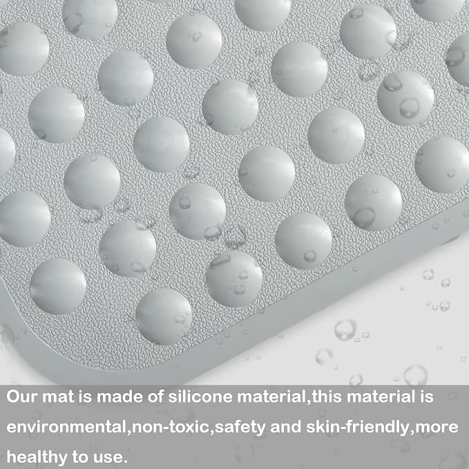 Yanzifly Bathtub Mat Non Slip Bath Mat for Tub Silicone Soft Bath Tub Mat Non Slip Shower Mats, Suction Cups Bath Tub Anti Slip Matt for Family Use, Machine Washable-Grey