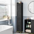 Hzuaneri 4-Tier Narrow Tall Storage Cabinet, Slim Bathroom Storage Cabinet with 4 Adjustable Feet and Shelves, Bathroom Organization for Small Space, Kitchen, Living Room, Laundry Room Black BC43304G