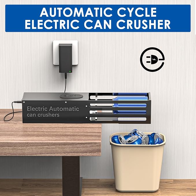 YOTAN Automatic Can Crusher, 8oz&12oz&16oz Electric Can Crushers for Recycling Wall Mounted, Aluminum Can Crusher Electric, Can Trash Compactor for Aluminum Seltzer, Soda, Beer Cans and Bottles