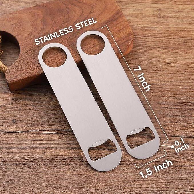 WineOp 2 Packs Slim Flat Speed Beer Bottle Opener for Bartenders, Kitchen, Bar, Restaurant, Home Party Use | 7 Inches Stainless Steel Heavy Duty and Pocket Size (Silver and Silver)