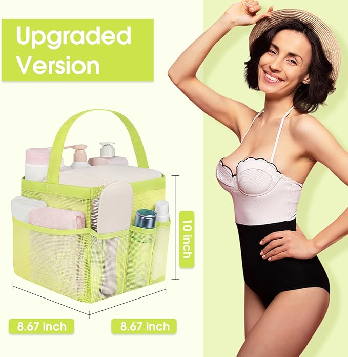 Attmu Mesh Shower Caddy Portable for College Dorm Room Camping Essentials, Shower Caddy Dorm with 9-Pockets, Large Capacity Hanging Basket Bathroom Bag for Toiletry, Swimming, Gym, Camp, Beach