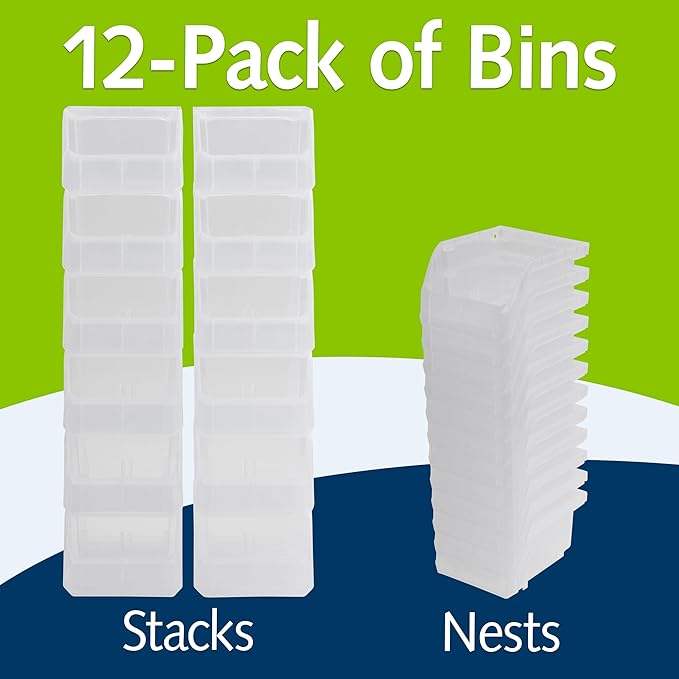 ReadySpace Plastic Containers for Organizing and Storage Bins for Drawers, Desks, Office Organization, and Garage, Stackable Bins, Extra-Small (3" x 5" x 4"), 12-Pack, Clear