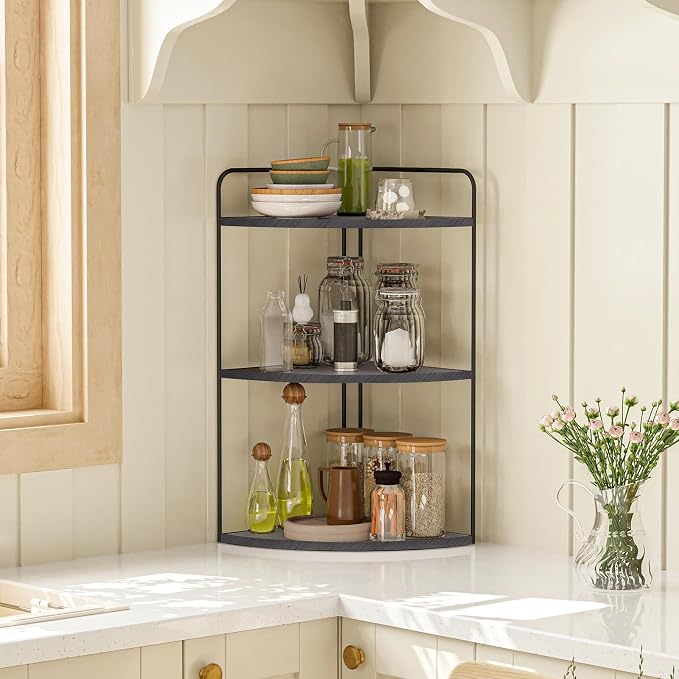 Forest Angle Bathroom Counter Organizer,Countertop Organizer,Vanity Organizers,Bathroom Storage,Bathroom Sink Caddy,Counter Shelf,Corner Counter,Corner Shelves(Black-Grey)