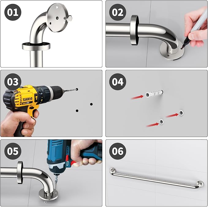 2 Pack 40 Inch Shower Grab Bar, ZUEXT SUS304 Stainless Steel Chrome Bathroom Grab Bar Handle, Shower Balance Bar, Safety Hand Rail Support, Handicap Elderly Senior Assist Bath Handle(1.25" Diameter)
