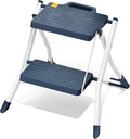 URACKIFY 2 Step Stool Foldable, Step Ladder with Non-Slip Rubber mat, Step Stool with Release Button, Lightweight Steel, Blue, for up to 330LBS.