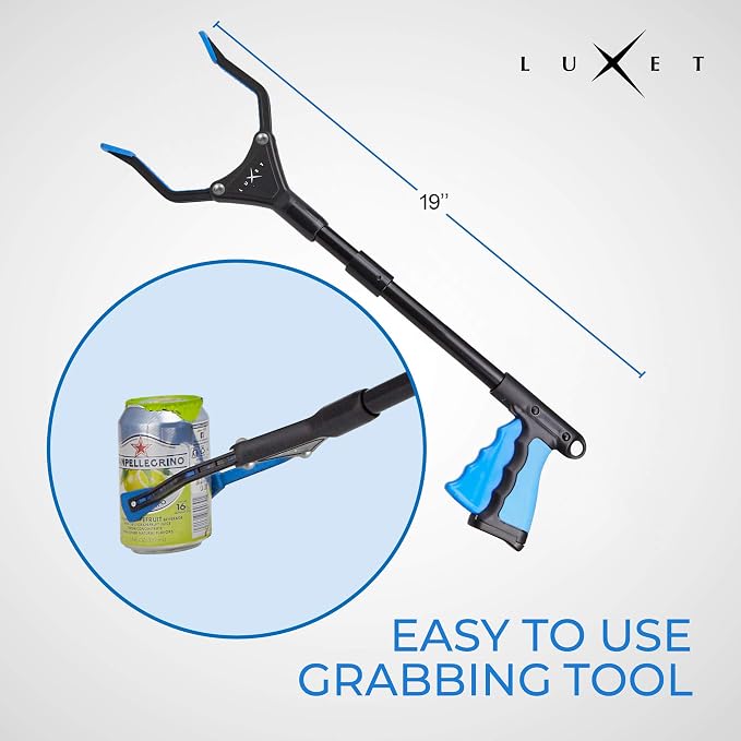 Grabber Reacher Tool - Latest Version Luxet 19 Inch Long Steel Foldable Pick Up Stick - Strong Grip Magnetic Tip - Heavy Duty Trash Picker Claw Reacher Grabber Tool for Elderly Wheelchair Mobility Aid