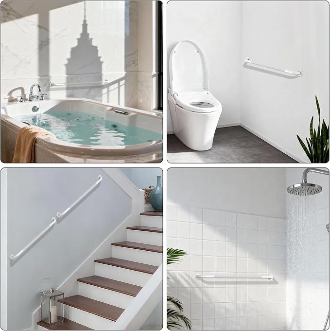 40 Inch Anti Slip Handicap Grab Bars, Munzong Bathroom Grab Bar for Showers, White Knurled Handicap Balance Bar,Safety Hand Rail Support Elderly Senior Assist Bath Handle
