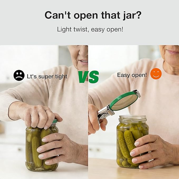 Extended Jar Opener for Weak Hands, Adjustable Stainless Steel Bottle Opener, Can Opener for Seniors with Arthritis, Large and Small Lids Gripper Household Tool, Kitchen Accessories (1 PC)