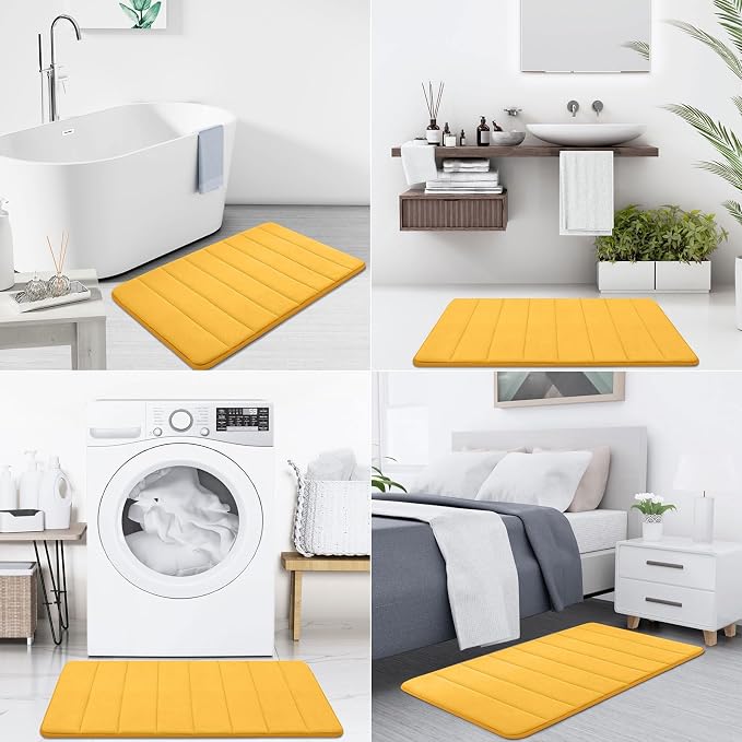 Buganda Memory Foam Bath Mat, 47" x 20", Ultra Soft and Non-Slip Bathroom Rugs, Water Absorbent and Machine Washable Bath Rug Runner for Bathroom, Shower, and Tub, Yellow