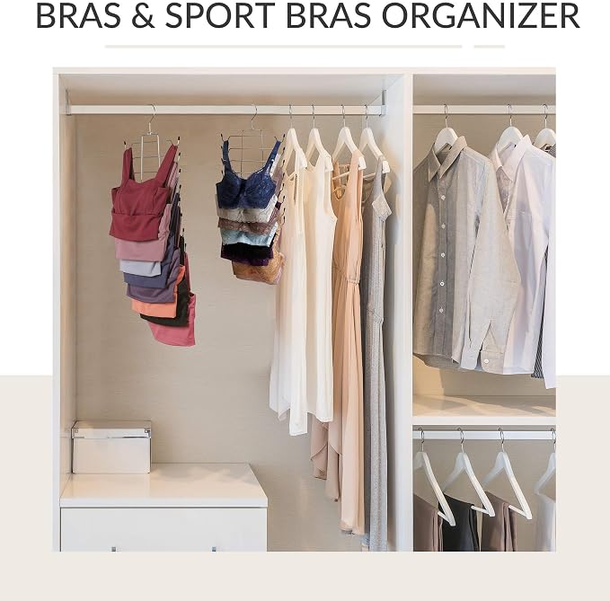 ZEDODIER 6 Pack Tank Top Hanger Space Saving, Bra Hangers for Closet Organizer, Hanging Bra Organizer Tank Tops Holder with 48 Hooks, Metal Closet Organizers and Storage Small Space Solutions, Silver