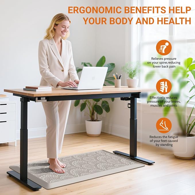Mattitude 4/5 Inch Kitchen Mat, 20x39in Heavy Duty Ergonomic Comfort Foam Standing Desk Mat, Waterproof Non-Slip Standing Mats and Rugs for Kitchen, Office, Khaki
