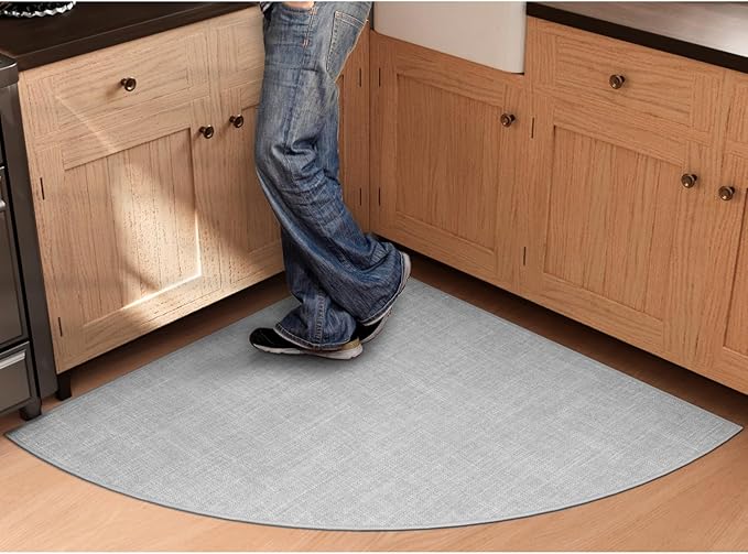 SUMLANS Fan Shaped Kitchen Mat 1 PCS, Cushioned Non Slip Rugs for Kitchen Floor, Absorbent Runner Comfort Standing Mats Washable for Kitchen, Office, Home (Grey, Radius 47")
