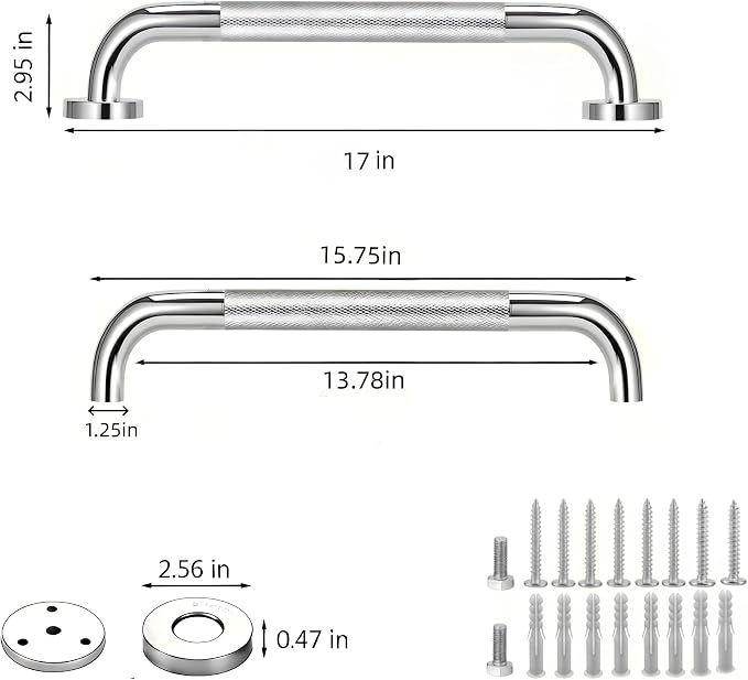2 Pack 16 Inch 304 Stainless Steel Brushed Nickel Shower Grab Bar, 1.25 Inch Anti-Slip Safety Handrail, 500 lbs Support for Bathroom, Toilet, RV, Stair, Elderly and Handicap
