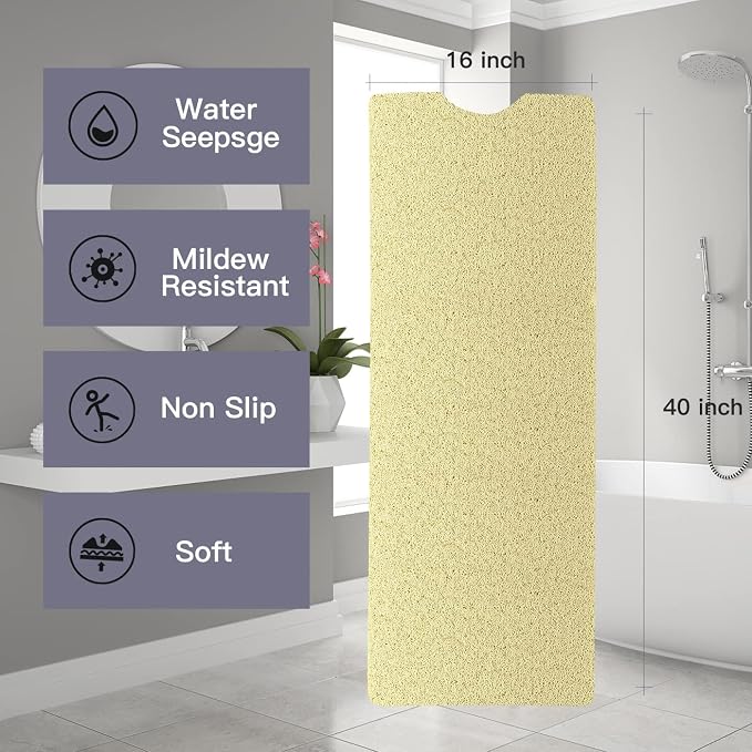 Bathtub Mat Non Slip Shower Mat Soft PVC Loofah Bath Tub Mats with Drain for Bathroom Tub 40 x 16 Inch (Beige Yellow)