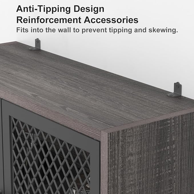 Launica Over the Toilet Storage Cabinet, Over Toilet Bathroom Organizer with Mesh Doors and Shelves, Freestanding Bathroom Storage Cabinet Above Toilet, Wood and Metal, Dark Gray Oak