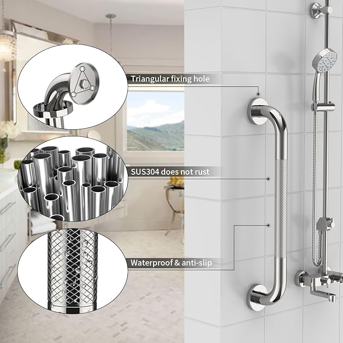 3 Pack Shower Grab Bar for Bathroom, Munzong 16", 24", 32" Chrome Commercial Grab Bars Bundle, 1.25" Diameter Anti Slip Handicap Balance Bar,Stainless Steel Safety Hand Rail for Senior Bath Handle
