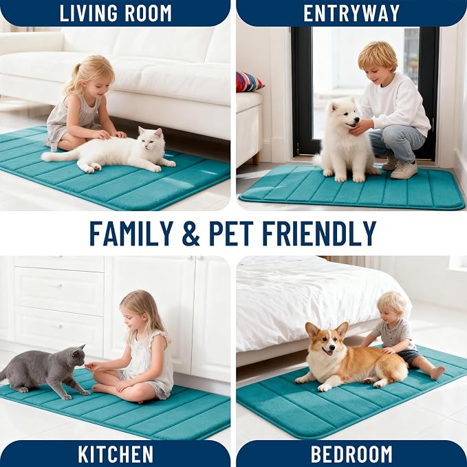 OLANLY Memory Foam Bath Mat 35x24, Super Soft Absorbent Bathroom Rugs, Quick Dry, Machine Washable Shower Floor Rugs, Bathmat Carpet, Bathroom Home Decor Accessories, Deep Lake