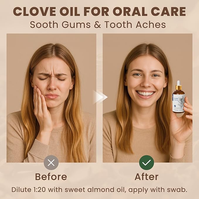 HIQILI 1 Fl Oz Clove Oil for Teeth and Gums, Oral Care, DIY Clean Spray, Aromatherapy, 100% Pure Natural Premium - 30ml