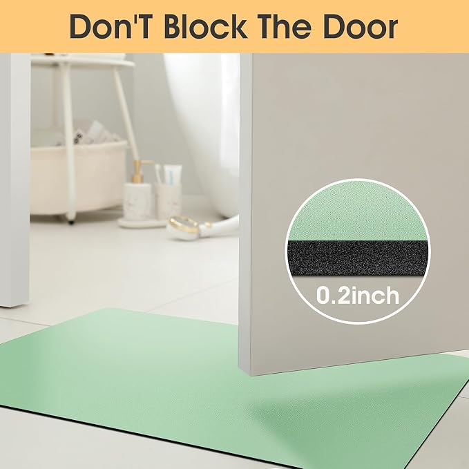 ACCUMTEK Non Slip Bath Mat, Thin Bathroom Rugs Fit Under Door, Quick Dry Bath Mats, Machine Washable Bath Rugs for Bathroom, Bathtub & Kitchen, Bathtub, Sage Green/Solid/3 Piece