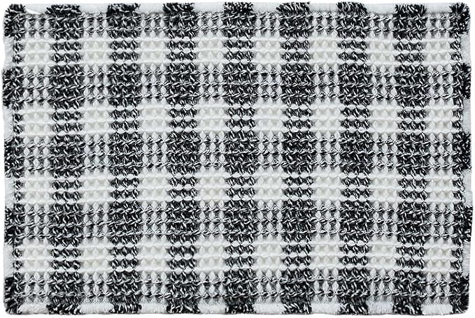 TYUU Waffle Bath Mat, Boho Bathroom Rugs Non Slip Washable Absorbent Checkered Bathroom Mat Quick Dry Farmhouse Bathroom Decor, 36"x24" Black and White