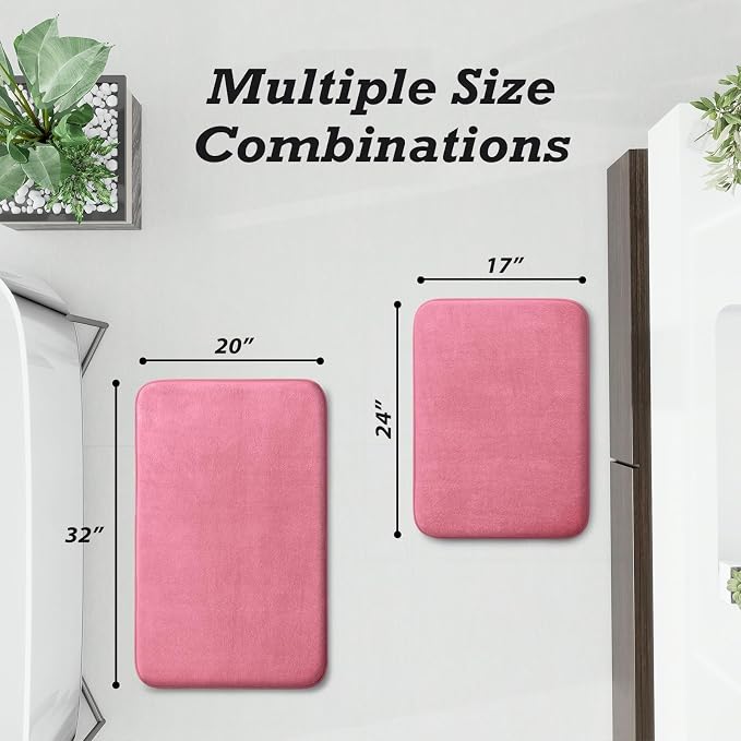 HUXMEYSON Bathroom Rugs Sets 2 Piece, Non-Slip & Quick Dry Bath Mat Set, Ultra Soft Velvet Bath Rugs for Bathroom, Toilet and Shower Floor, Pink