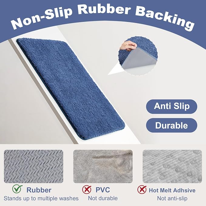 TYUU Bathroom Runner Rug, Ultra Soft Long Bath Mat Super Absorbent Quick Dry Bathroom Runner Rugs 24 x 72 Non Slip Washable, Denim Blue 24" x 72"
