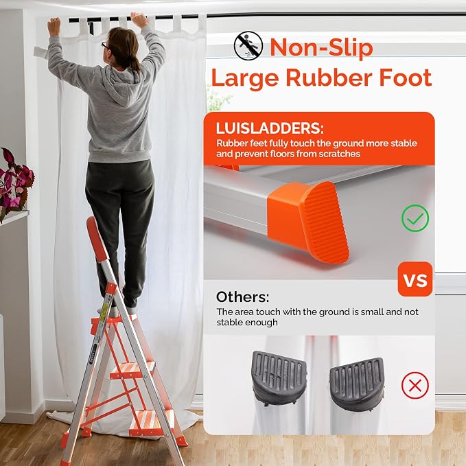 LUISLADDERS 3 Step Stool, Foldable Lightweight Step Ladder, Aluminum Anti-Slip with Rubber Hand Grip, 350lbs Capacity, Home and Kitchen Anti-Slip Stepladders