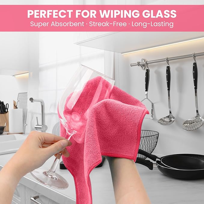 SIFANGKE Microfiber Cleaning Cloth, 12 Pack HotPink Cleaning Rags for Housekeeping, Reusable Microfiber Towels for Car, Kitchen, Bathroom and Household Cleaning Supplies, 11.8"X11.8"
