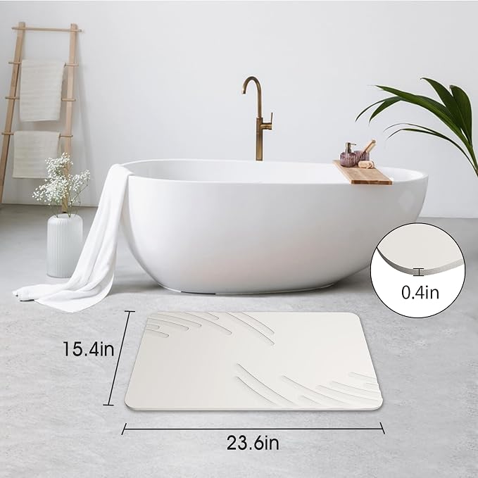 ZIKIBL Stone Bath Mat Diatomaceous Earth Shower Mat Super Absorbent Non-Slip Diatomite Stone Bath Mats for Bathroom Floor Quick-Drying Natural Easy to Clean（24 * 16''）
