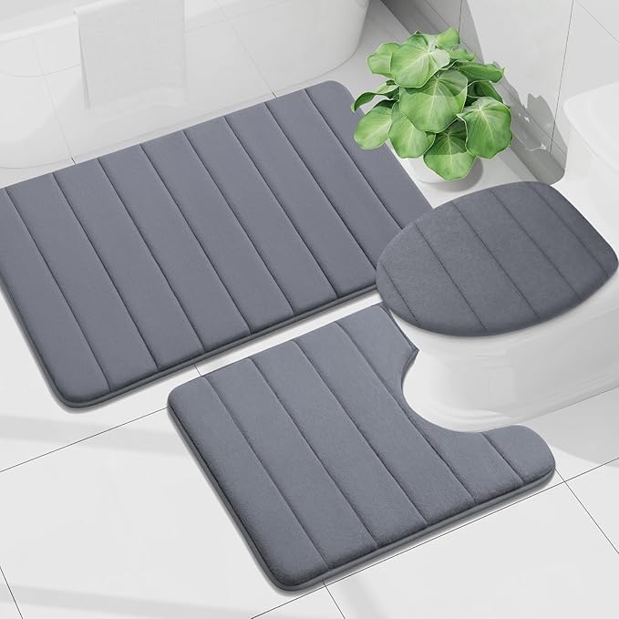 Buganda Memory Foam Bath Mat, 35.4" x 24", Ultra Soft and Non-Slip Bathroom Rugs, Water Absorbent and Machine Washable Bath Rug Runner for Bathroom, Shower, and Tub, Dark Grey