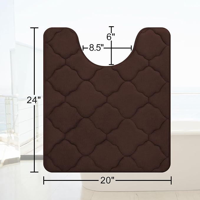 OLANLY Memory Foam Toilet Rugs U-Shaped 24x20, Ultra Soft and Absorbent Bathroom Rugs, Non-Slip, Comfortable, Machine Washable Contour Bath Mat for Toilet Base, Home Decor Accessories, Brown