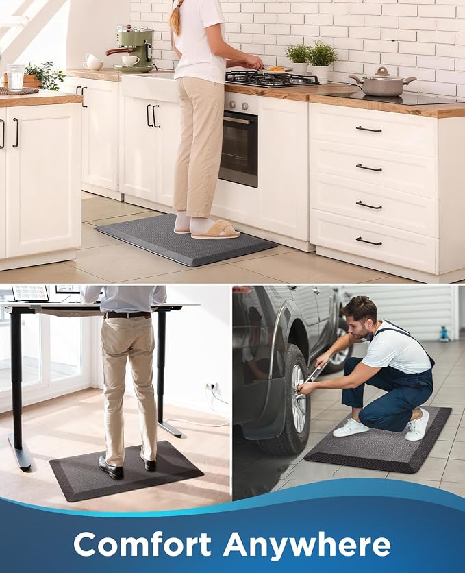 Ophanie Kitchen mats for Floor, 3/4 inch Thick, Kitchen Rugs, 20x39 Anti Fatigue Standing Cushioned Mat, Waterproof, Comfort Ergonomic mat for Office, Home, Sink, Charcoal Non-Slip Bottom