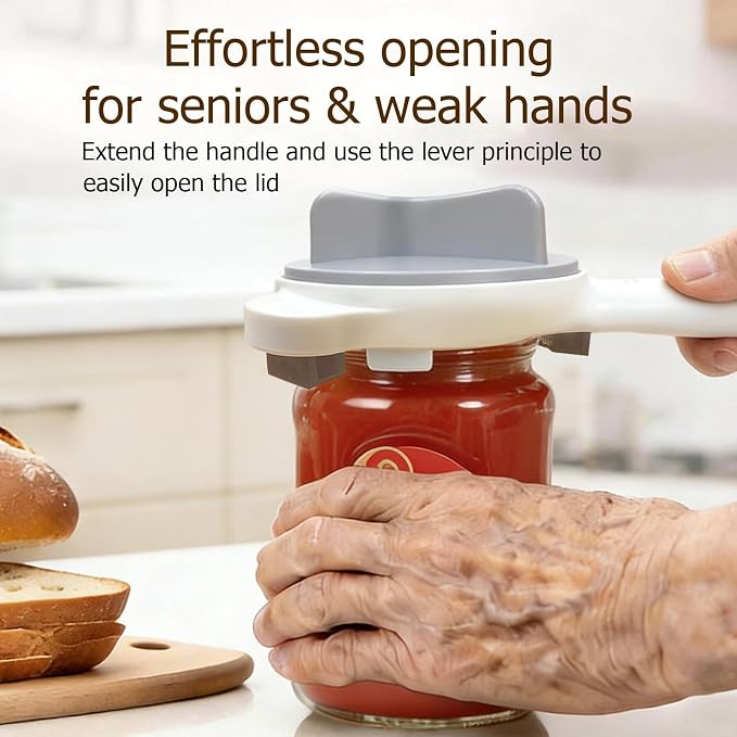 4-in-1 Jar Opener, Adjustable Jar Opener for Seniors, Kitchen Tool Designed Specifically for Seniors and Those with Limited Physical Strength, Suitable for Beer, Salad Dressing,Jar(Sky Grey)