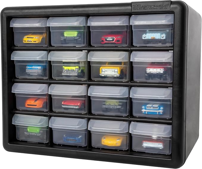 Akro-Mils 16-Drawer Plastic Storage Cabinet | 10-1/2 x 6-1/2 x 8-1/2 Inch | Black | Model 10116 | Garage Organization