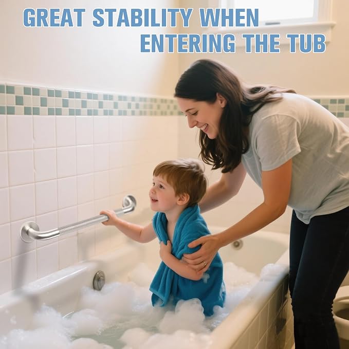 24 Inch Shower Grab Bar for Seniors 2 Pack, Heavy Duty 304 Stainless Steel Anti-Slip Bathroom Safety Handicap Grab Bar for Shower, Bathtub & Toilet, Wall Mounted, Supports 500lbs