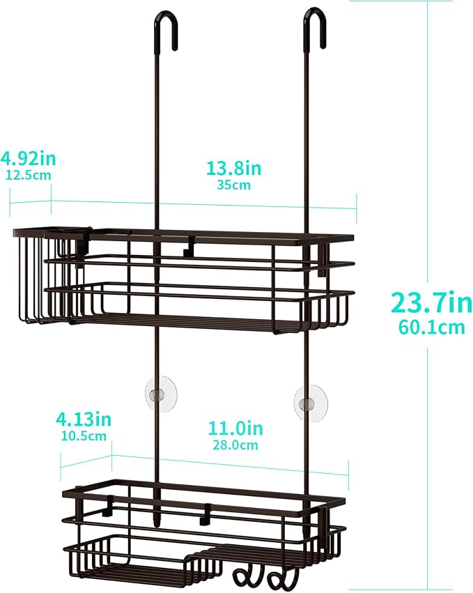 HapiRm Hanging Shower Caddy Organizer - No Drilling Shower Shelves with Hooks and Toothbrush Holder, Rustproof 304 Stainless Steel Bathroom Organizer - Bronze