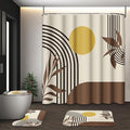 Boho Mid Century Shower Curtain Set with Toilet Lid Cover and Non-Slip Rugs, Abstract Geometric 4 Pcs Modern Minimalist Brown Yellow Vintage Shower Curtain for Bathroom Set with 12 Hooks